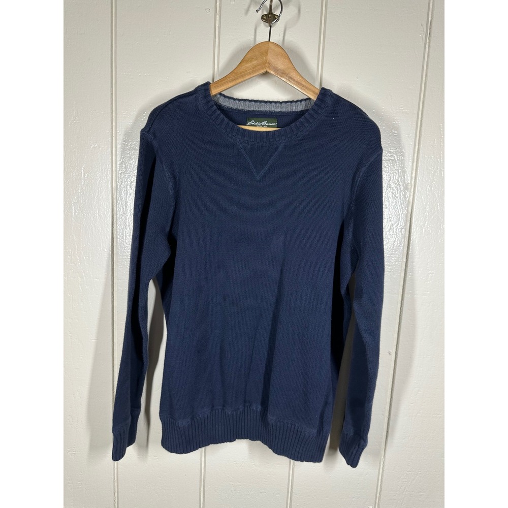 Eddie Bauer Sweater Mens L Blue Combed Cotton Crewneck Long Sleeve Knit 7778